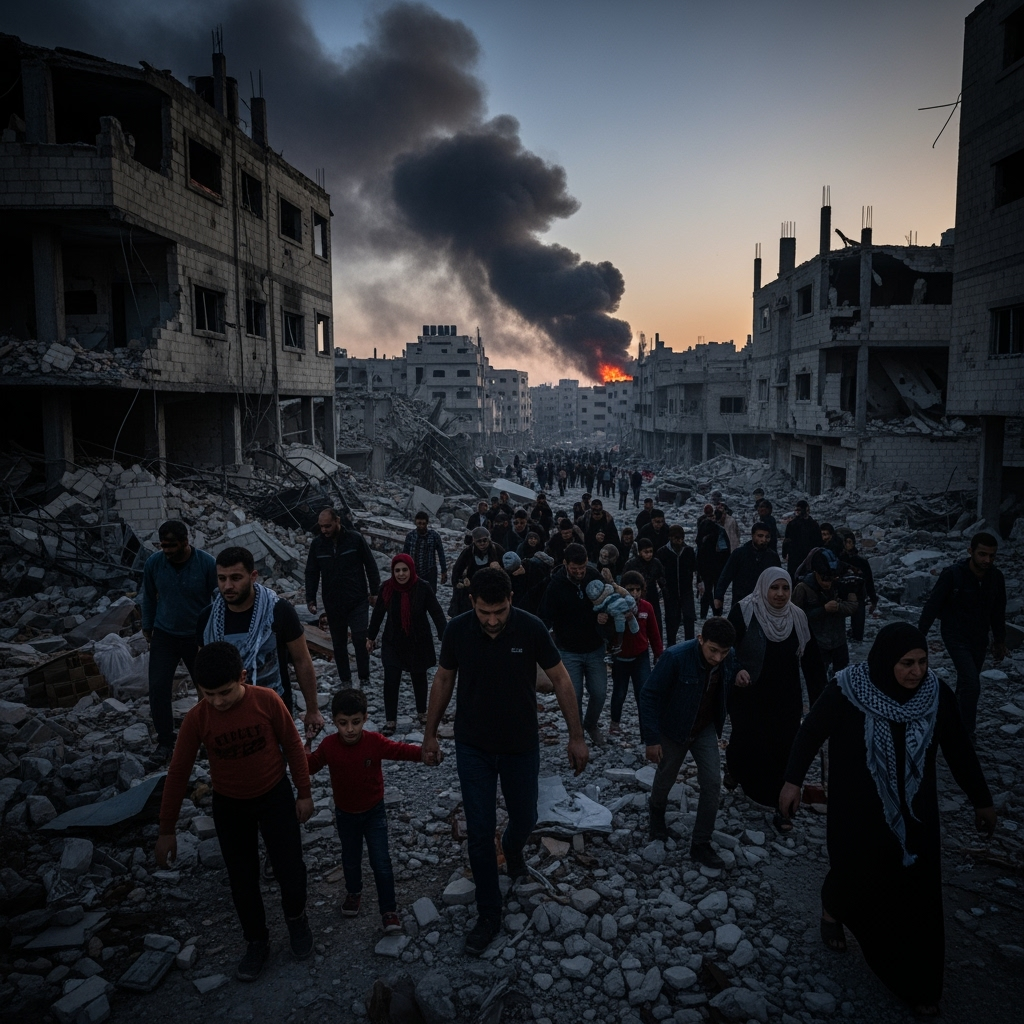Illustration for: Israeli Strikes Intensify in Gaza City
