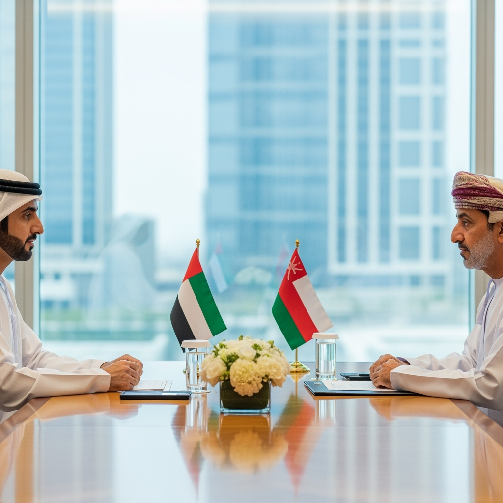 Illustration for: UAE and Oman Leaders Discuss Regional Peace