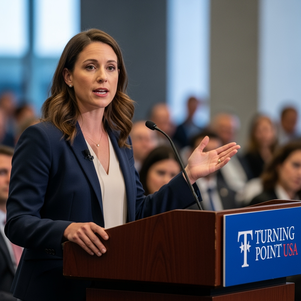 Illustration for: Erika Kirk Leads Turning Point USA After Tragedy