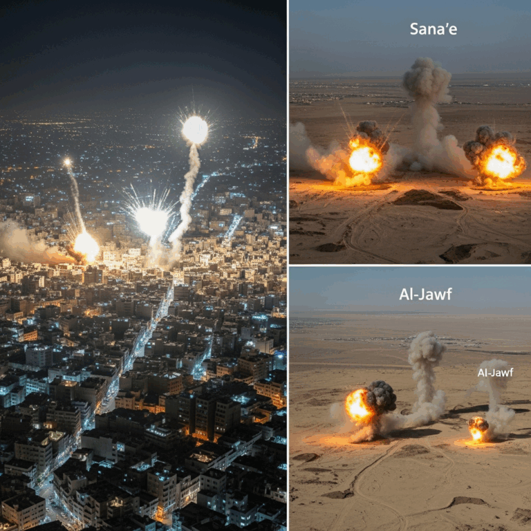 Illustration for: Israeli Airstrikes on Sana'a and Al-Jawf: 35 Dead