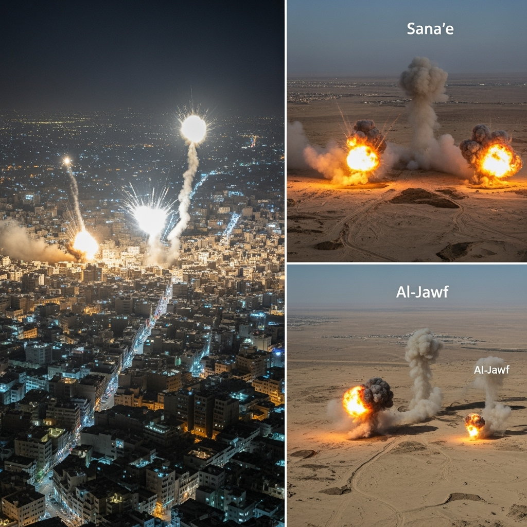 Illustration for: Israeli Airstrikes on Sana'a and Al-Jawf: 35 Dead
