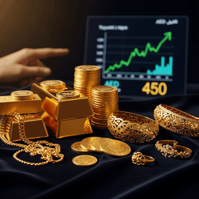 Illustration for: Dubai Gold Prices Hit Record Highs Above Dh450