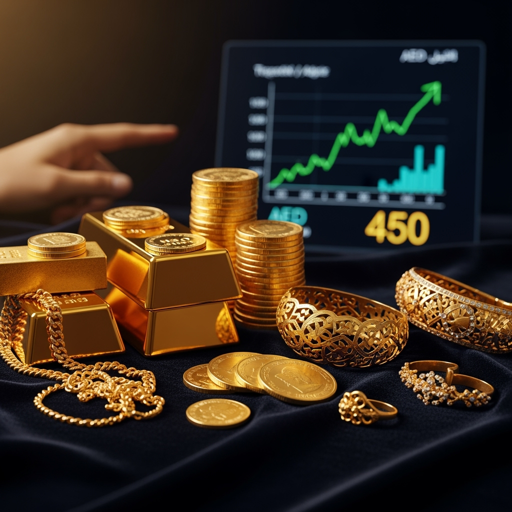 Illustration for: Dubai Gold Prices Hit Record Highs Above Dh450