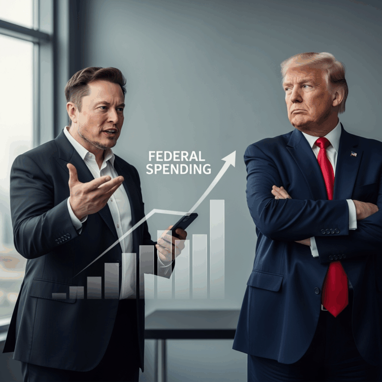 Illustration for: Musk and Trump Dispute Over Federal Spending Bill