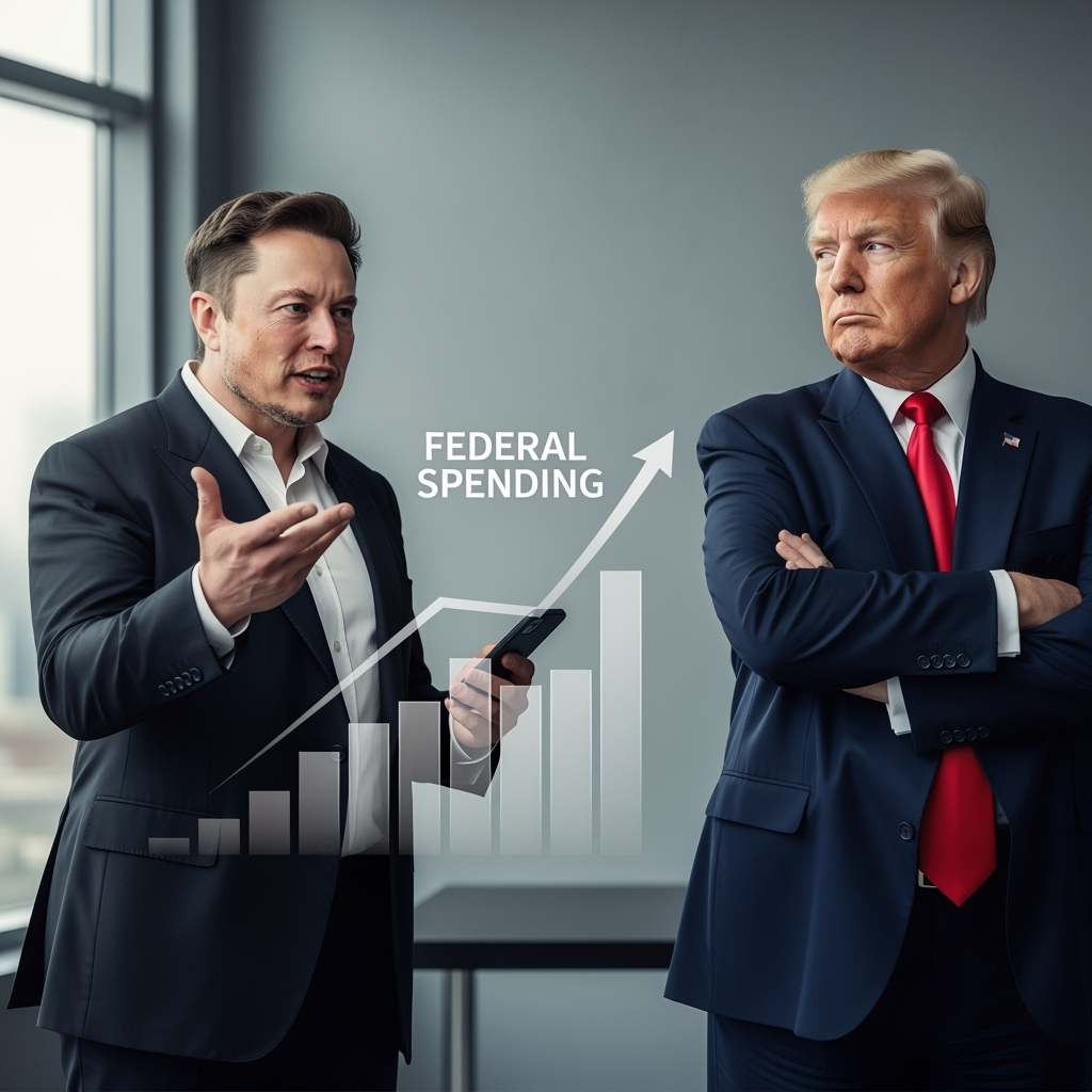 Illustration for: Musk and Trump Dispute Over Federal Spending Bill