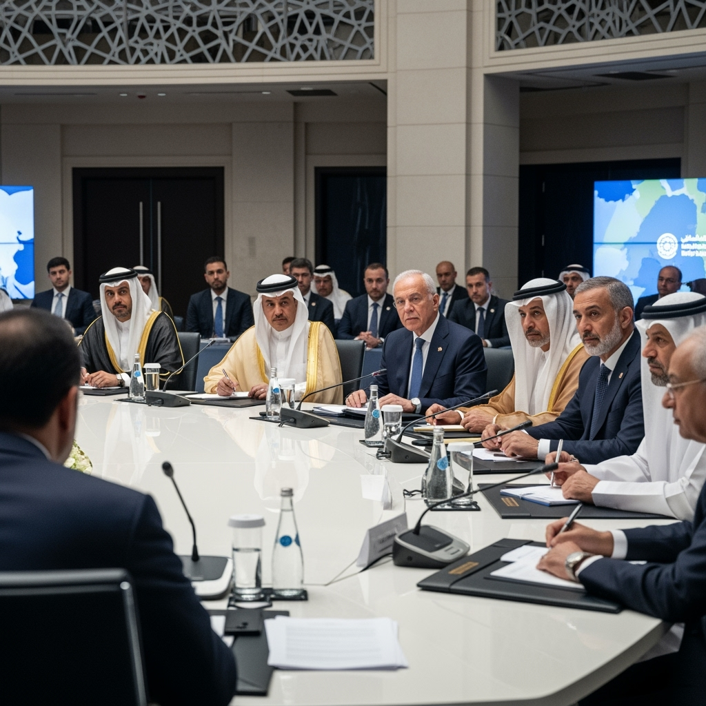 Illustration for: Arab and Muslim Leaders Convene for Crisis Summit in Doha