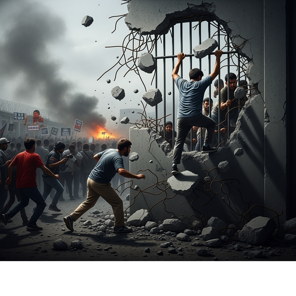Illustration for: Nepal Protests: Prison Breaks and Political Turmoil