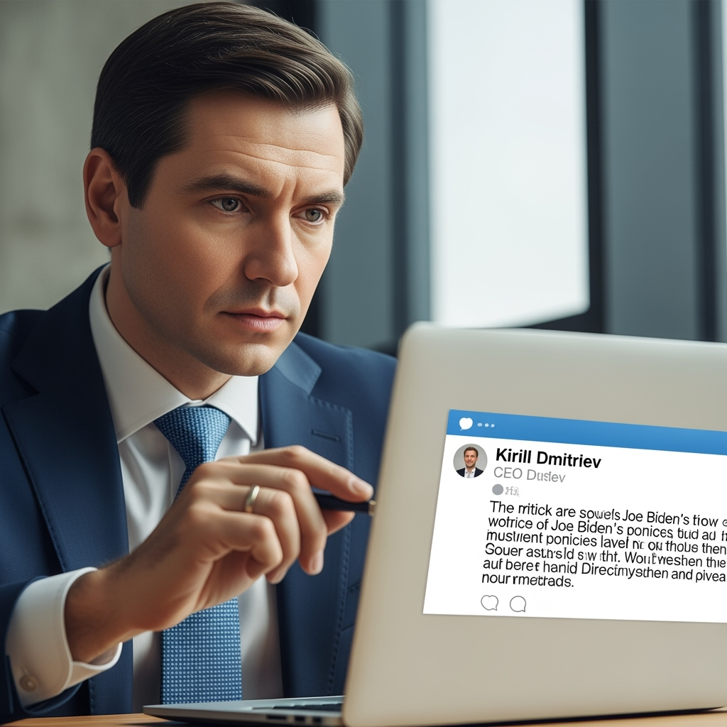 Illustration for: Dmitriev Criticizes Biden's Policies on Social Media