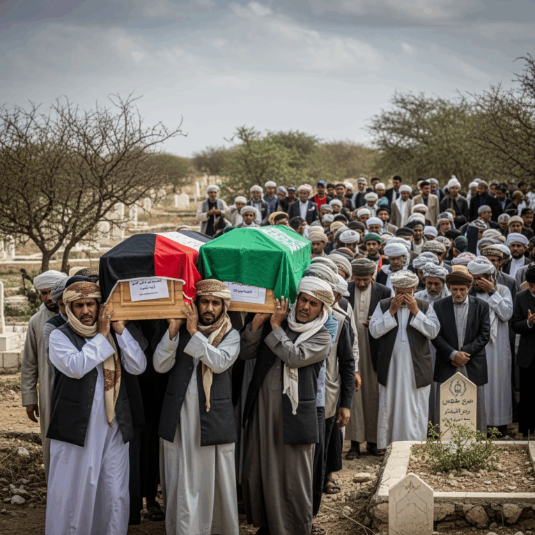Illustration for: Funeral of Yemeni Officials Killed in Israeli Strike