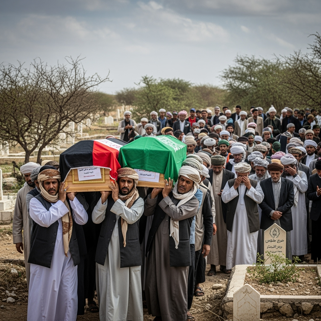 Illustration for: Funeral of Yemeni Officials Killed in Israeli Strike