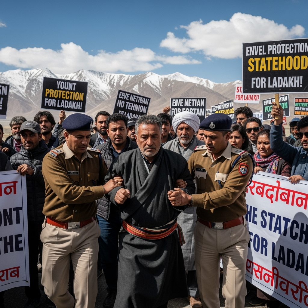 Illustration for: Activist Sonam Wangchuk Detained Amid Ladakh Protests