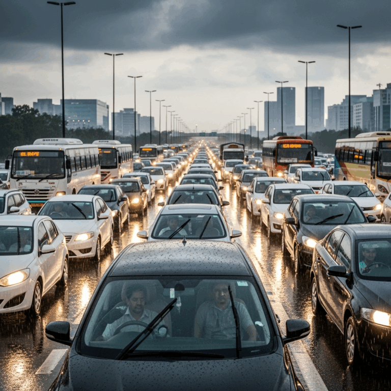 Illustration for: Massive Traffic Jam Hits Gurugram After Heavy Rainfall