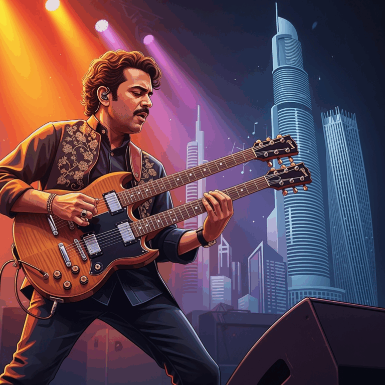 Illustration for: Guitar Prasanna: Bridging Musical Worlds in Dubai