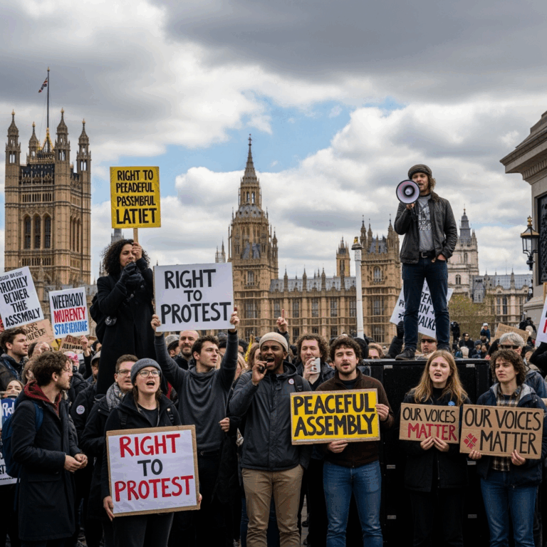 Illustration for: Protests in Britain: Right to Peaceful Assembly