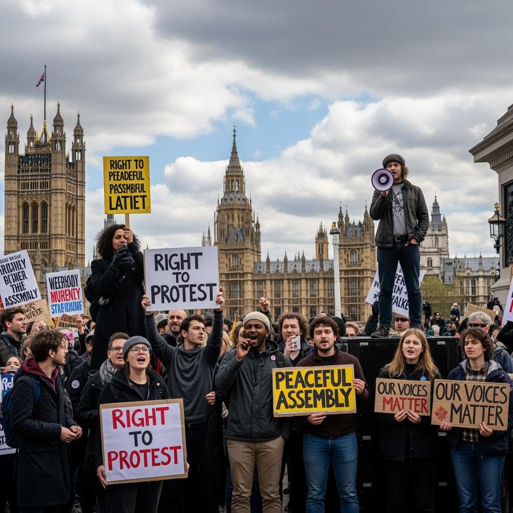 Illustration for: Protests in Britain: Right to Peaceful Assembly