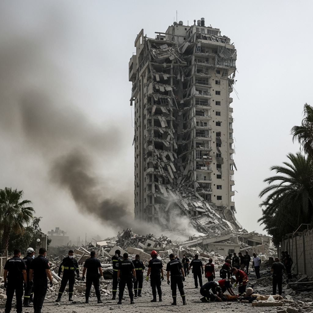 Illustration for: Israeli Shelling Leads to Tower Collapse