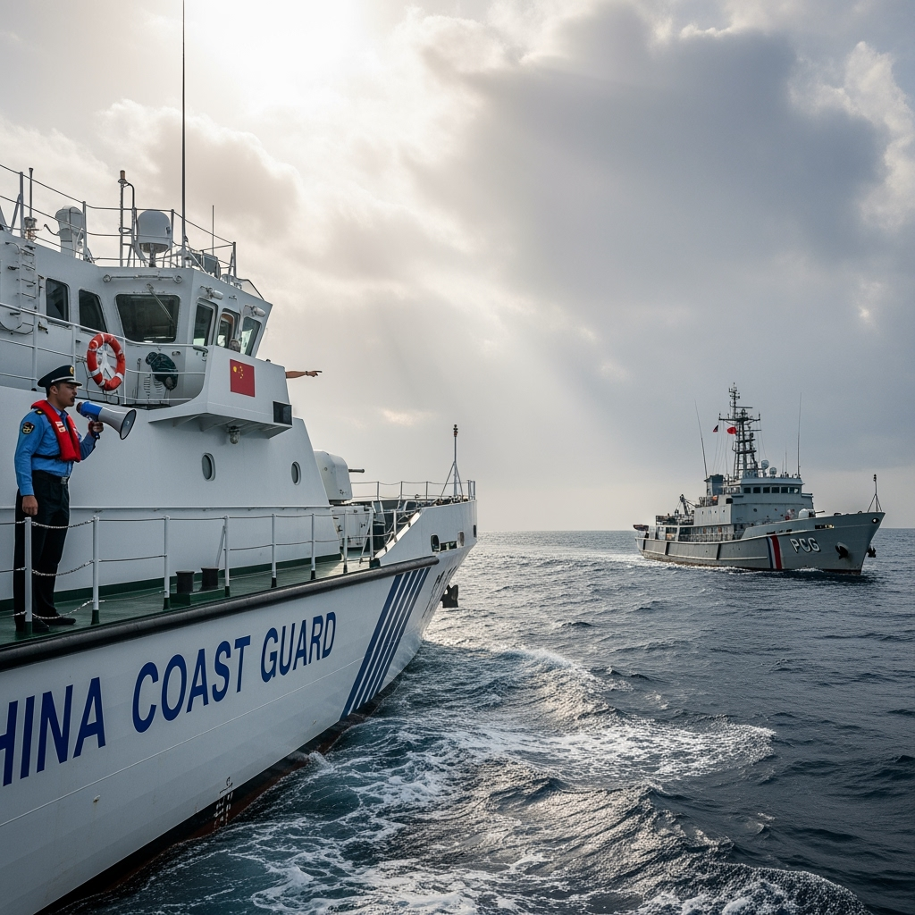 Illustration for: Chinese Coast Guard Issues Warnings to Philippine Ships