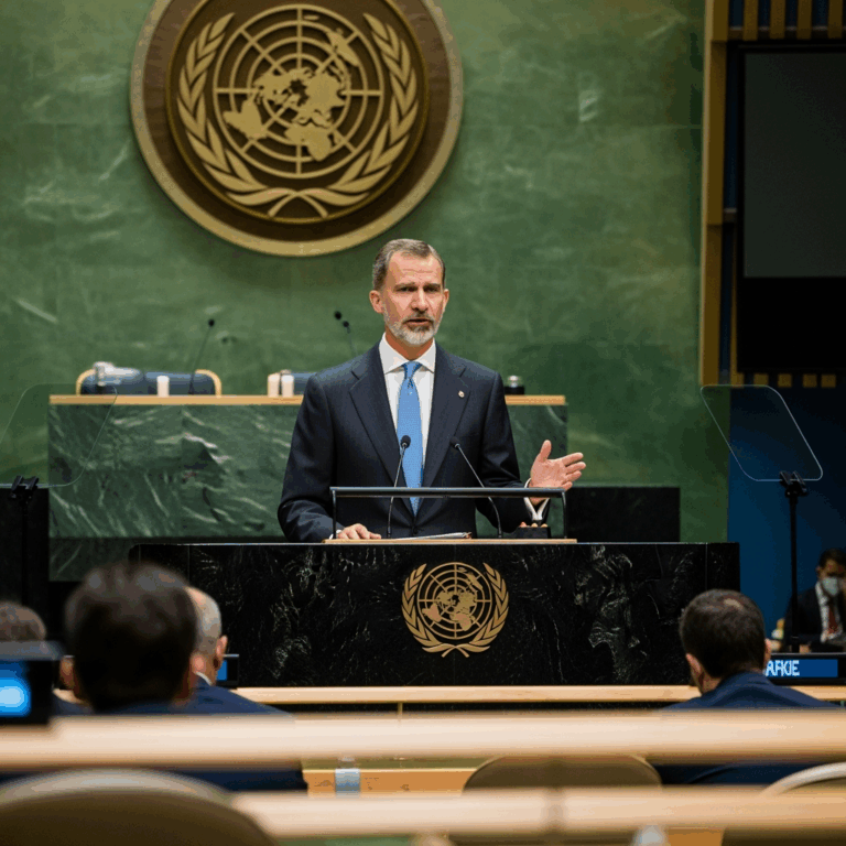 Illustration for: King of Spain Urges UN Action on Gaza