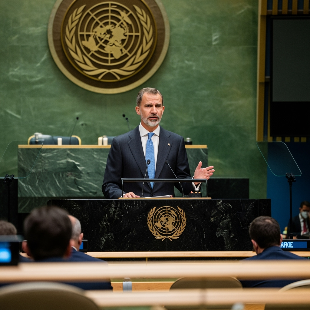 Illustration for: King of Spain Urges UN Action on Gaza