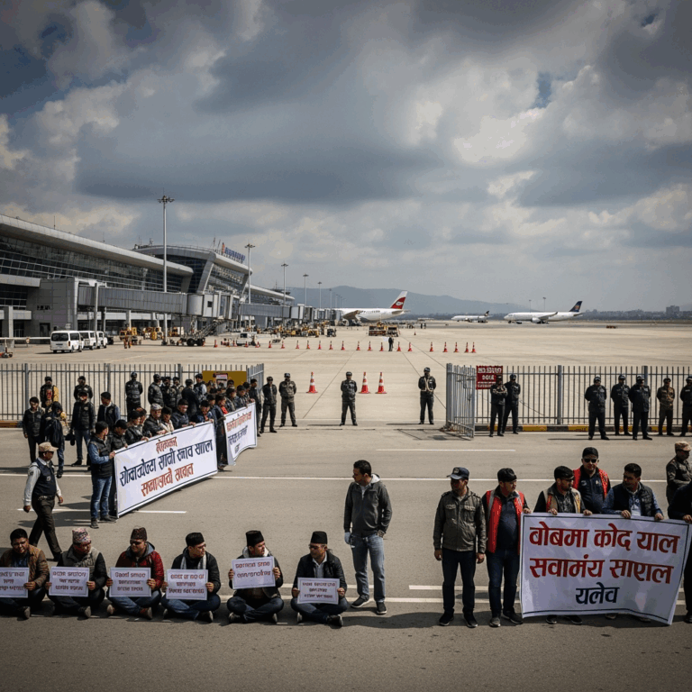 Illustration for: Kathmandu Airport Shut Amid Protests