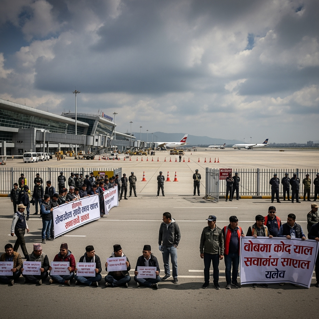 Illustration for: Kathmandu Airport Shut Amid Protests