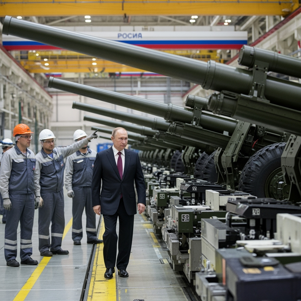 Illustration for: Putin Visits Key Russian Artillery Plant
