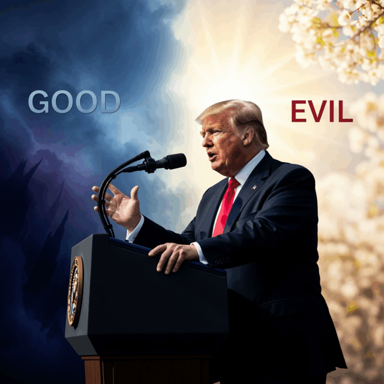 Illustration for: Trump's Upcoming Speech on Good and Evil