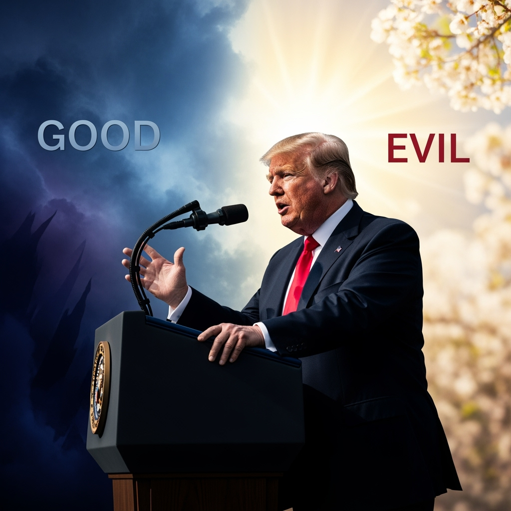 Illustration for: Trump's Upcoming Speech on Good and Evil