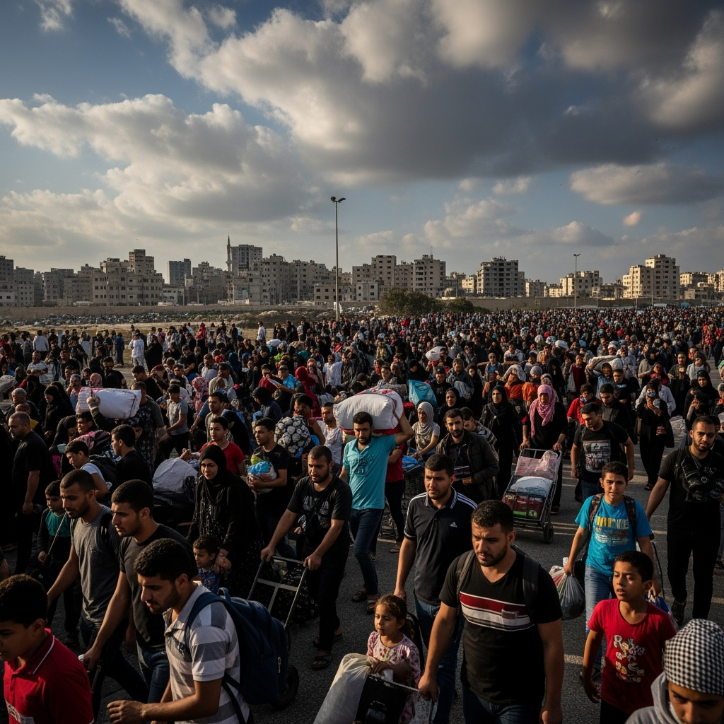 Illustration for: 700,000 Flee Gaza City Amid Intense Conflict