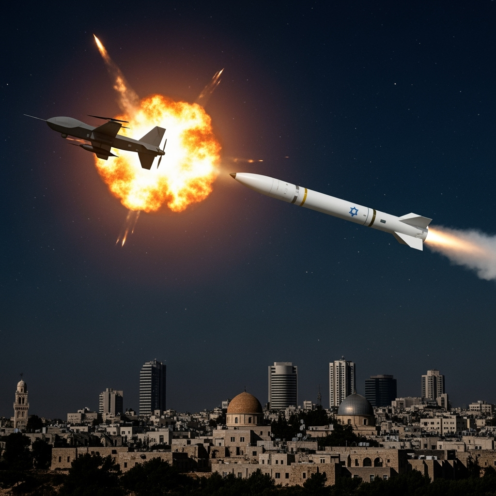 Illustration for: Israeli Army Intercepts Yemeni Drone Amid Tensions