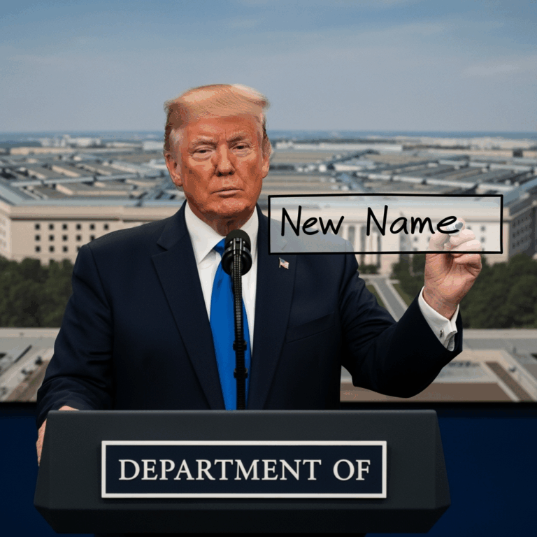 Illustration for: Trump to Rename Department of Defense to Department of War