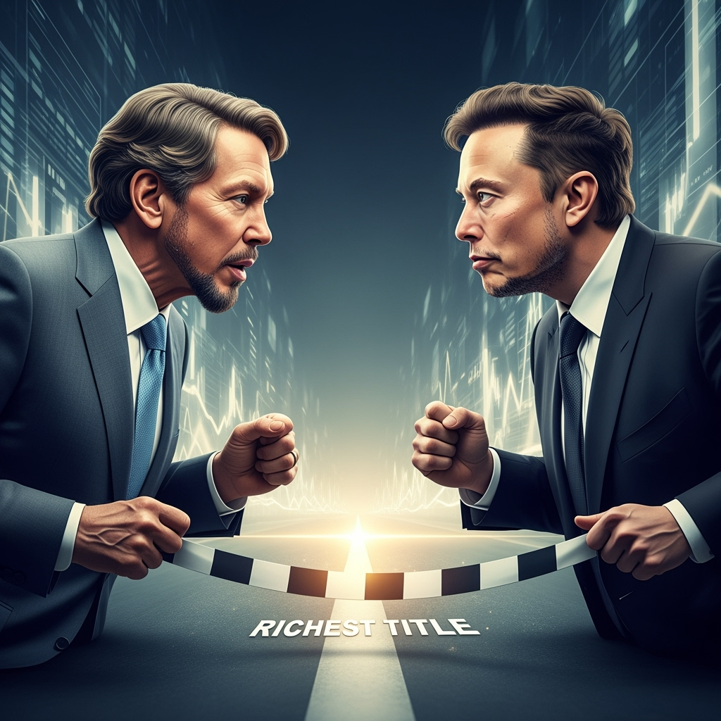 Illustration for: Larry Ellison Challenges Elon Musk for Richest Title