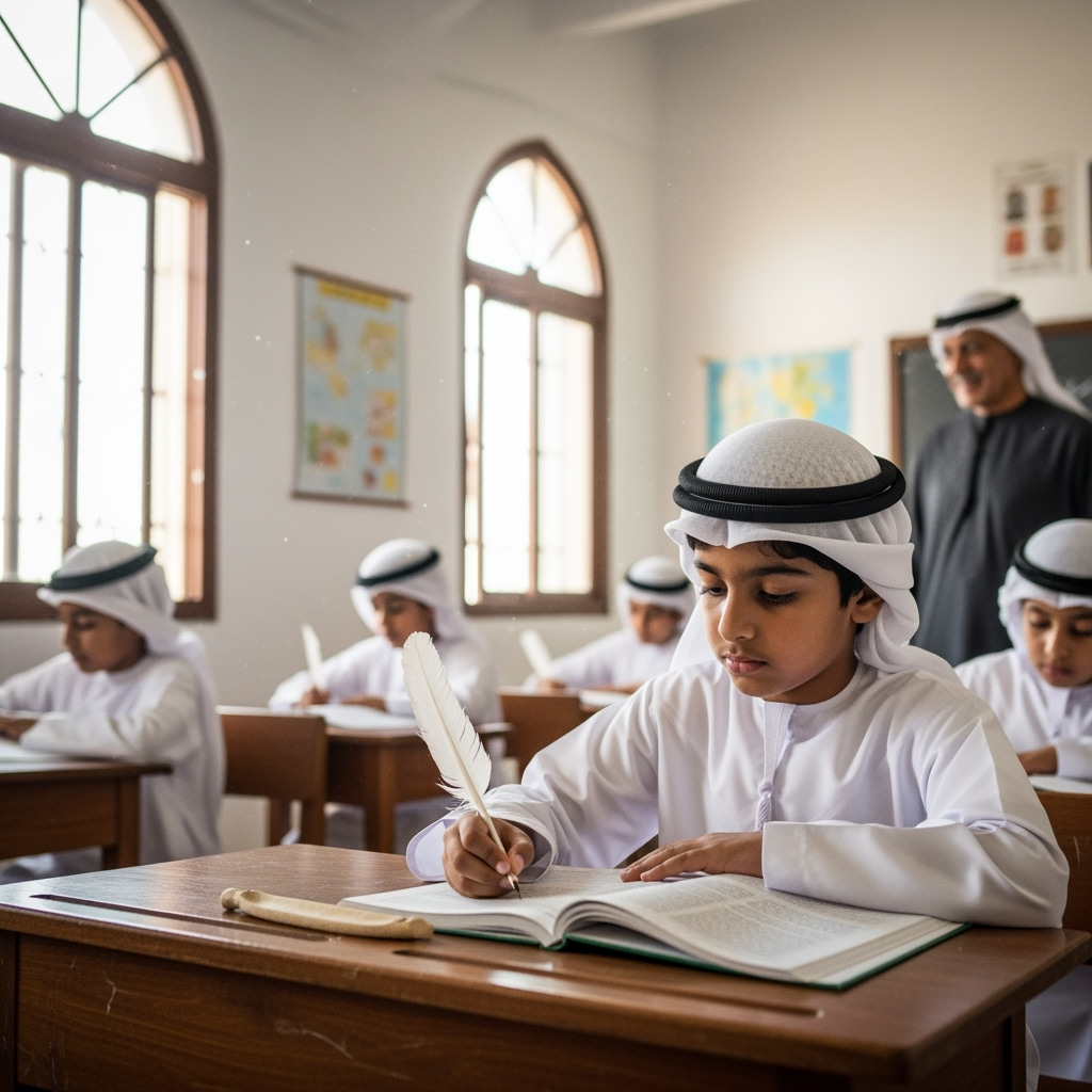 Illustration for: Sheikh Sultan's Early Education at Al Qasimia School