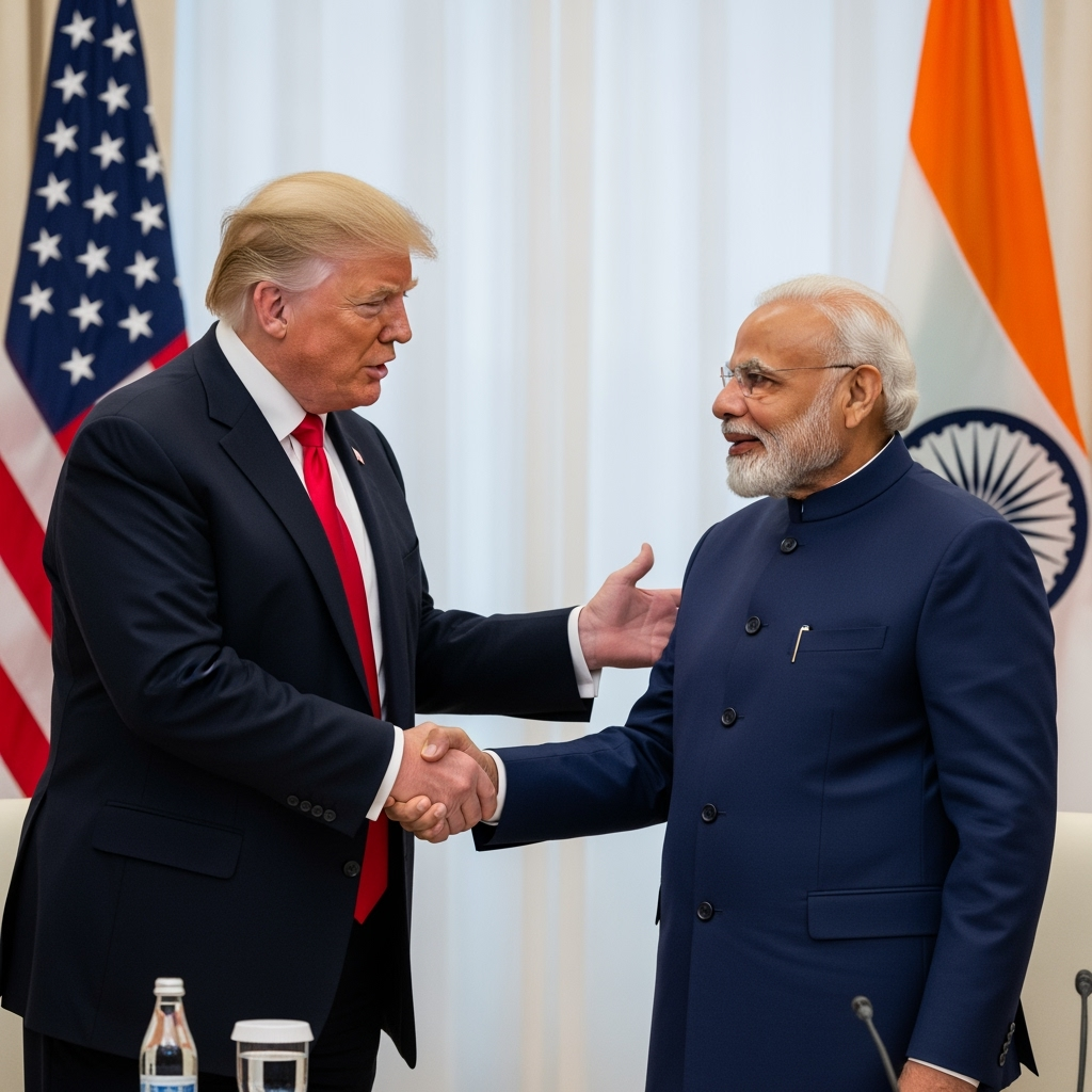 Illustration for: Trump and Modi Discuss Trade, Signal Renewed Ties
