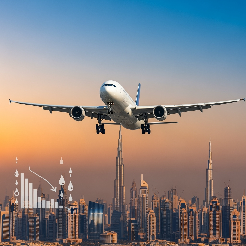 Illustration for: UAE Airfares Hit Annual Lows Amid Oil Price Drop