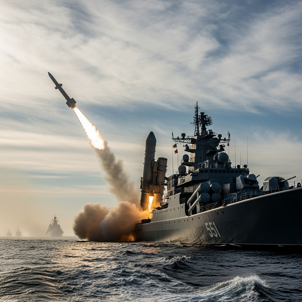 Illustration for: Russian Missile Launch: Successful Naval Exercise