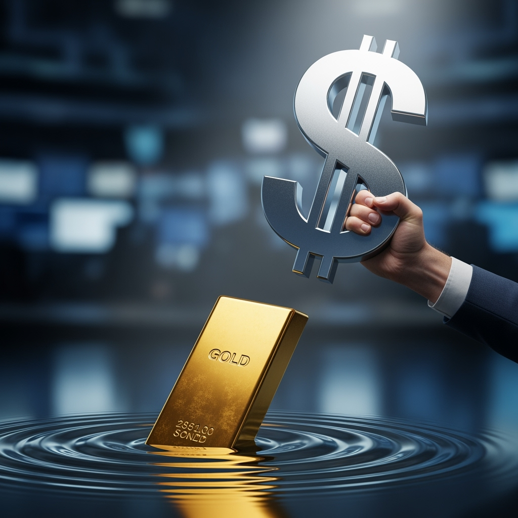 Illustration for: Gold Prices Fall as Dollar Strengthens