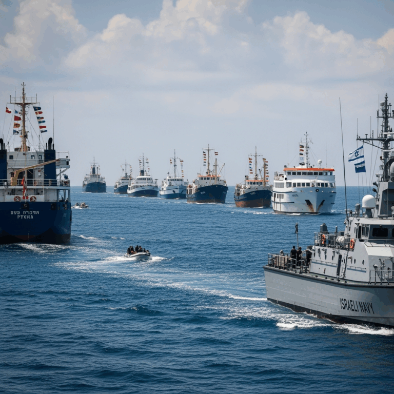 Illustration for: International Fleet Targets Israeli Blockade on Gaza