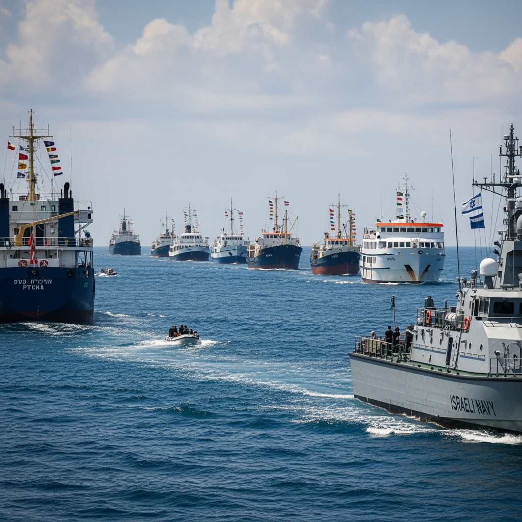 Illustration for: International Fleet Targets Israeli Blockade on Gaza