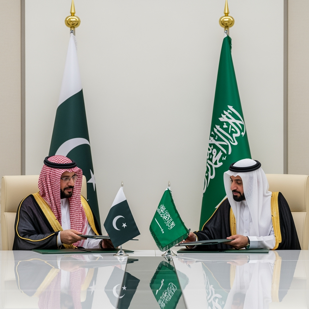 Illustration for: Pakistan and Saudi Arabia Sign Strategic Defense Agreement