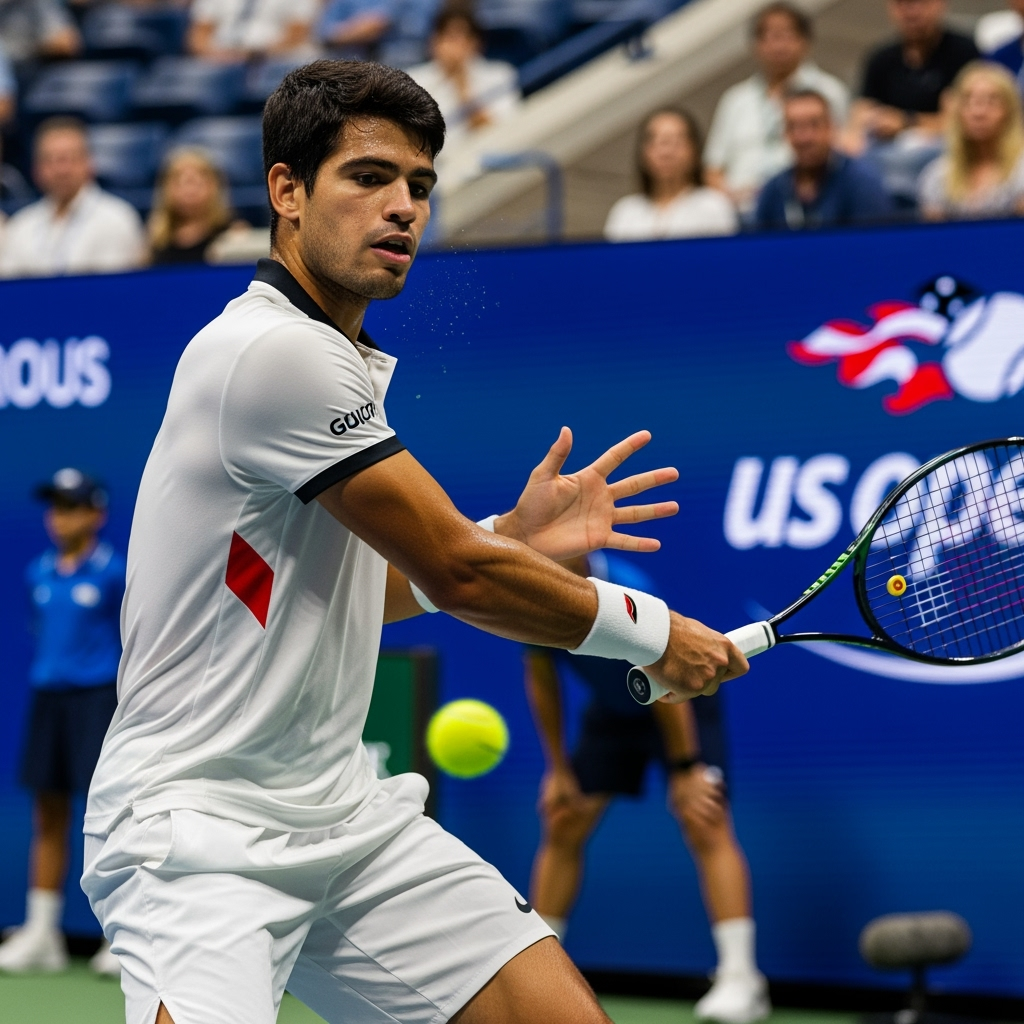 Illustration for: Alcaraz Dominates into US Open Semifinals