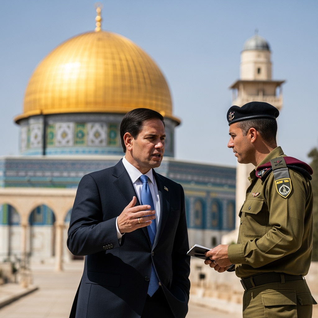 Illustration for: Marco Rubio Visits Israel to Discuss Gaza and Annexation