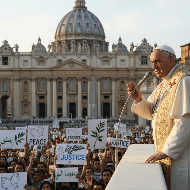 Illustration for: Pope Leo XVI Calls for Gaza Peace and Justice