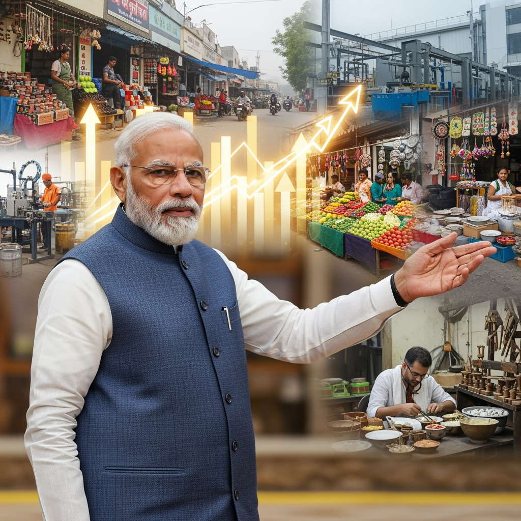 Illustration for: Modi Unveils GST Reforms to Boost Local Economy