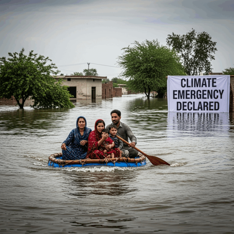 Illustration for: Pakistan Declares Climate Emergency Amid Floods