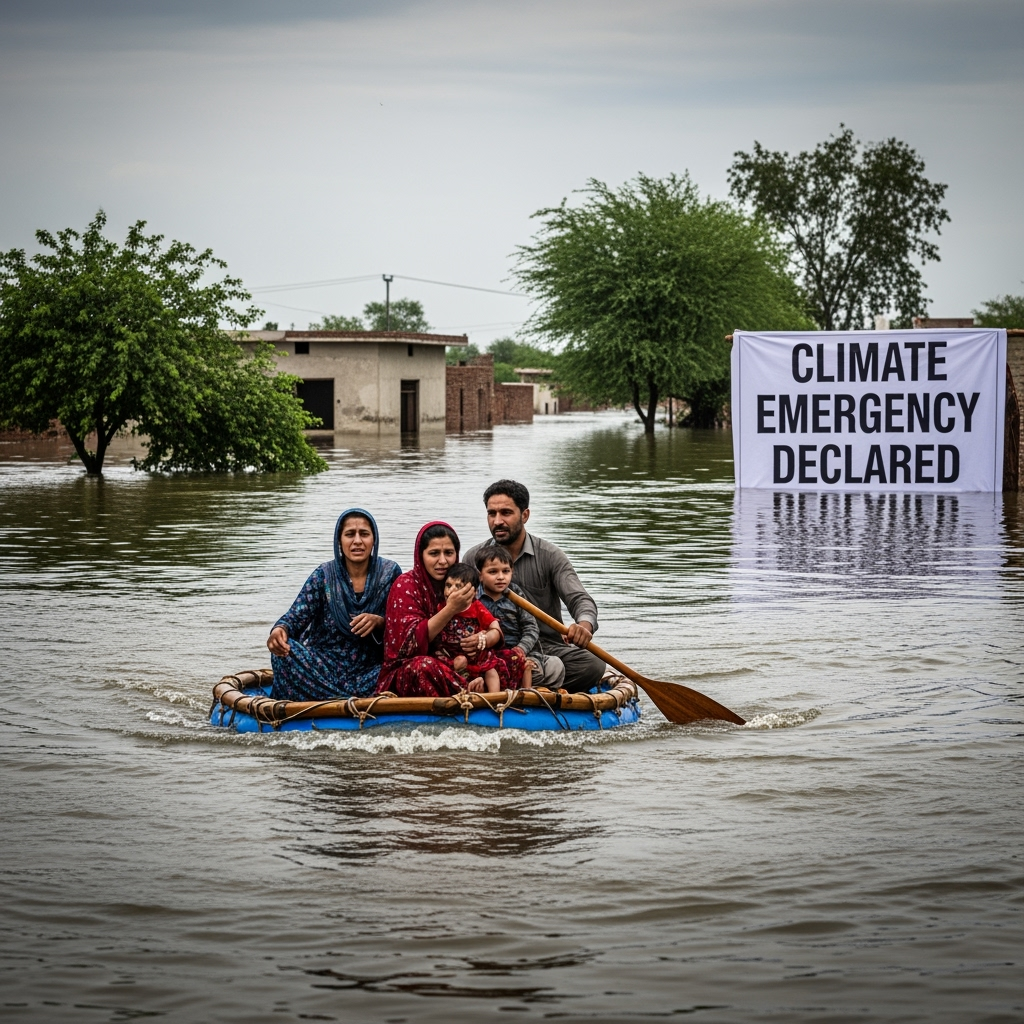 Illustration for: Pakistan Declares Climate Emergency Amid Floods