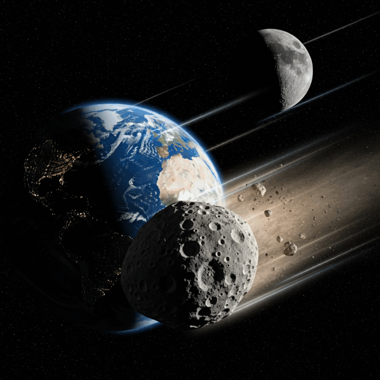 Illustration for: Potential Asteroid Threat to Earth and Moon