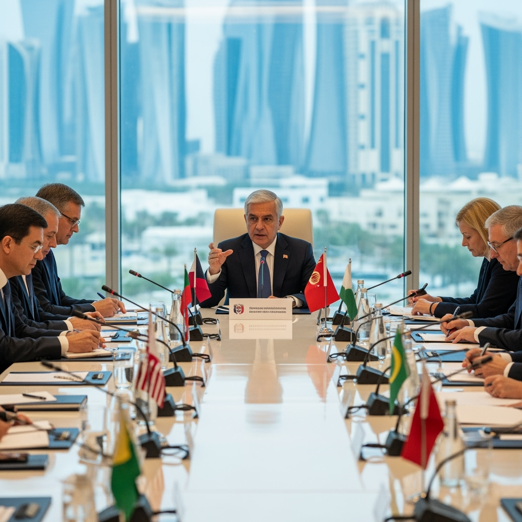Illustration for: Emergency Summit in Doha Discusses Response to Israel