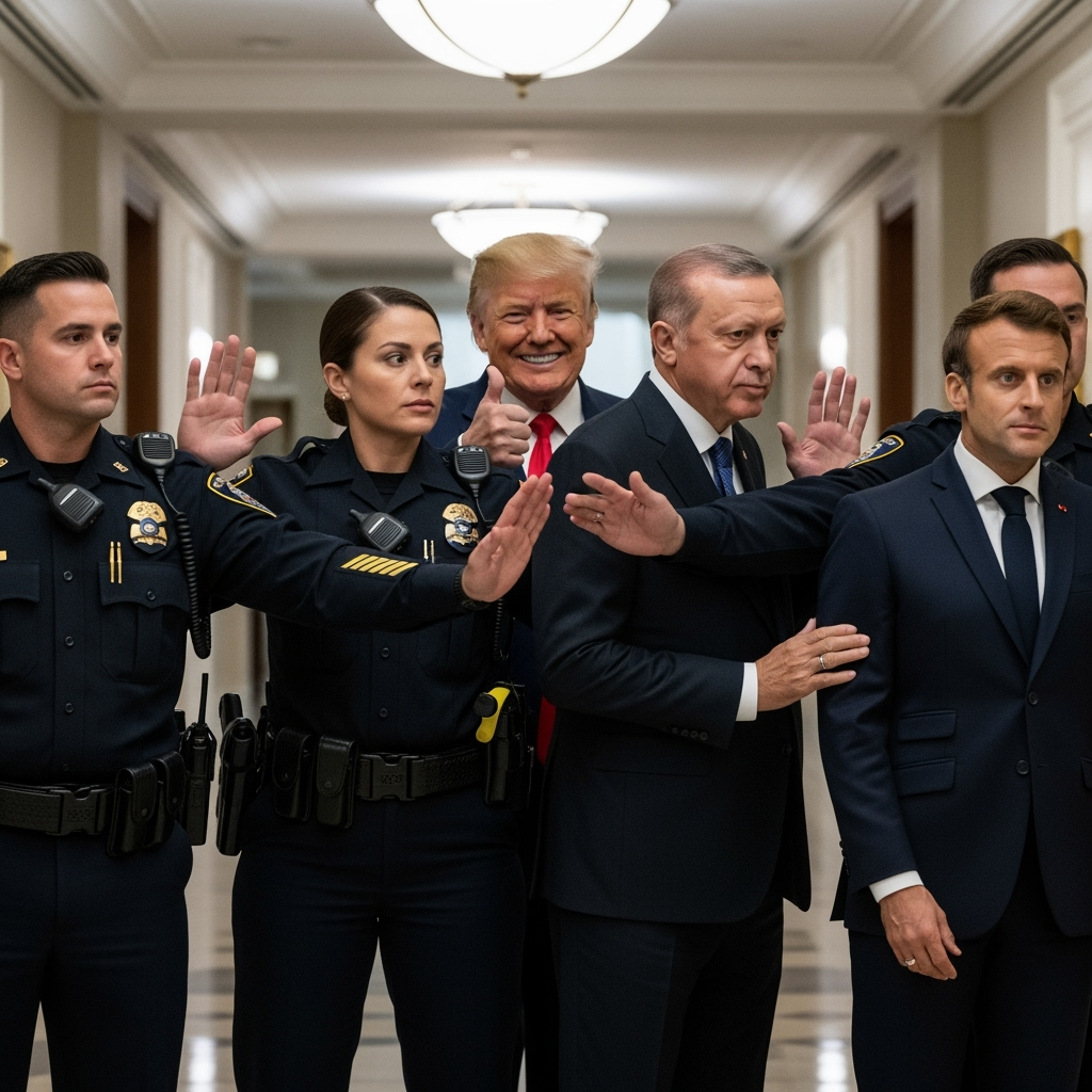 Illustration for: US Police Halt Erdoğan and Macron for Trump