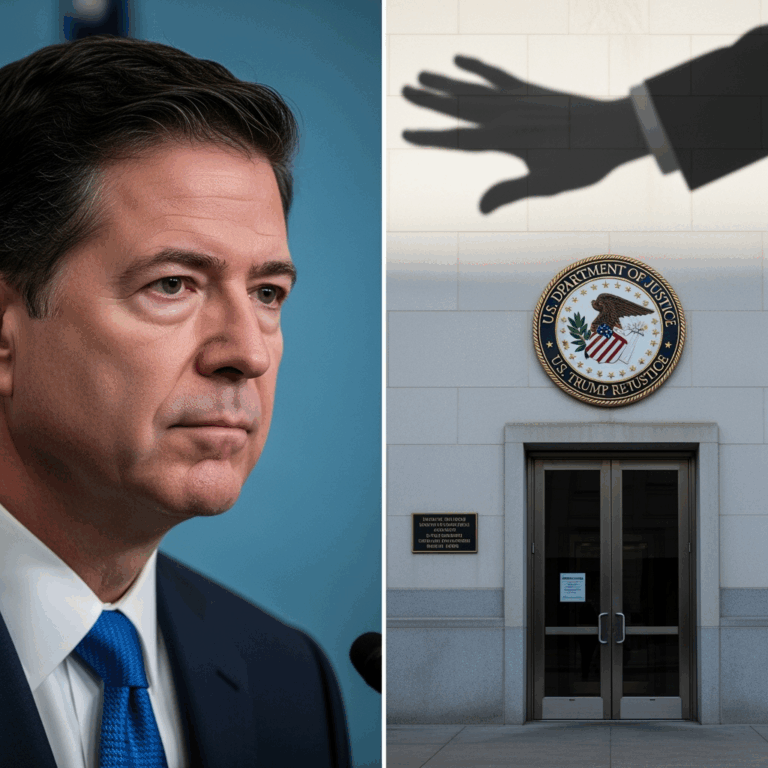 Illustration for: Justice Dept. Charges Comey Amid Trump Retribution